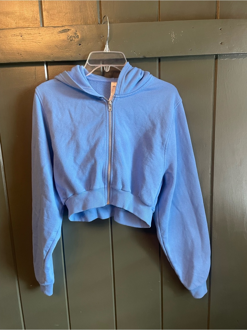 ALO Yoga Cropped Zip Hoodie in Periwinkle Blue - Picture 2 of 4